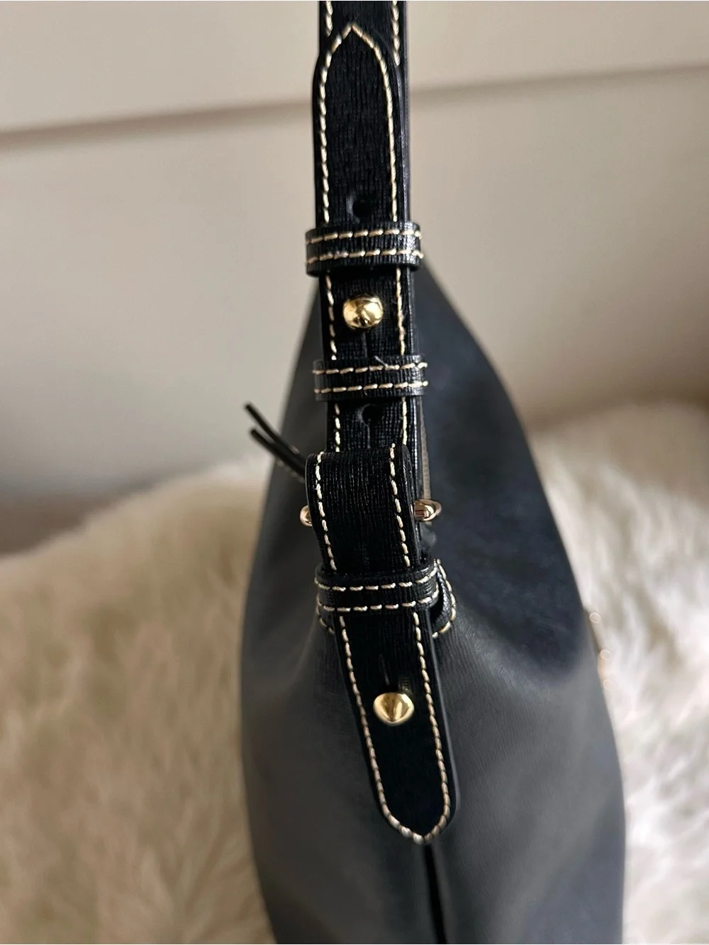 Dooney & Bourke Black Saffiano Leather Shoulder Hobo with Gold Accent - Picture 8 of 13